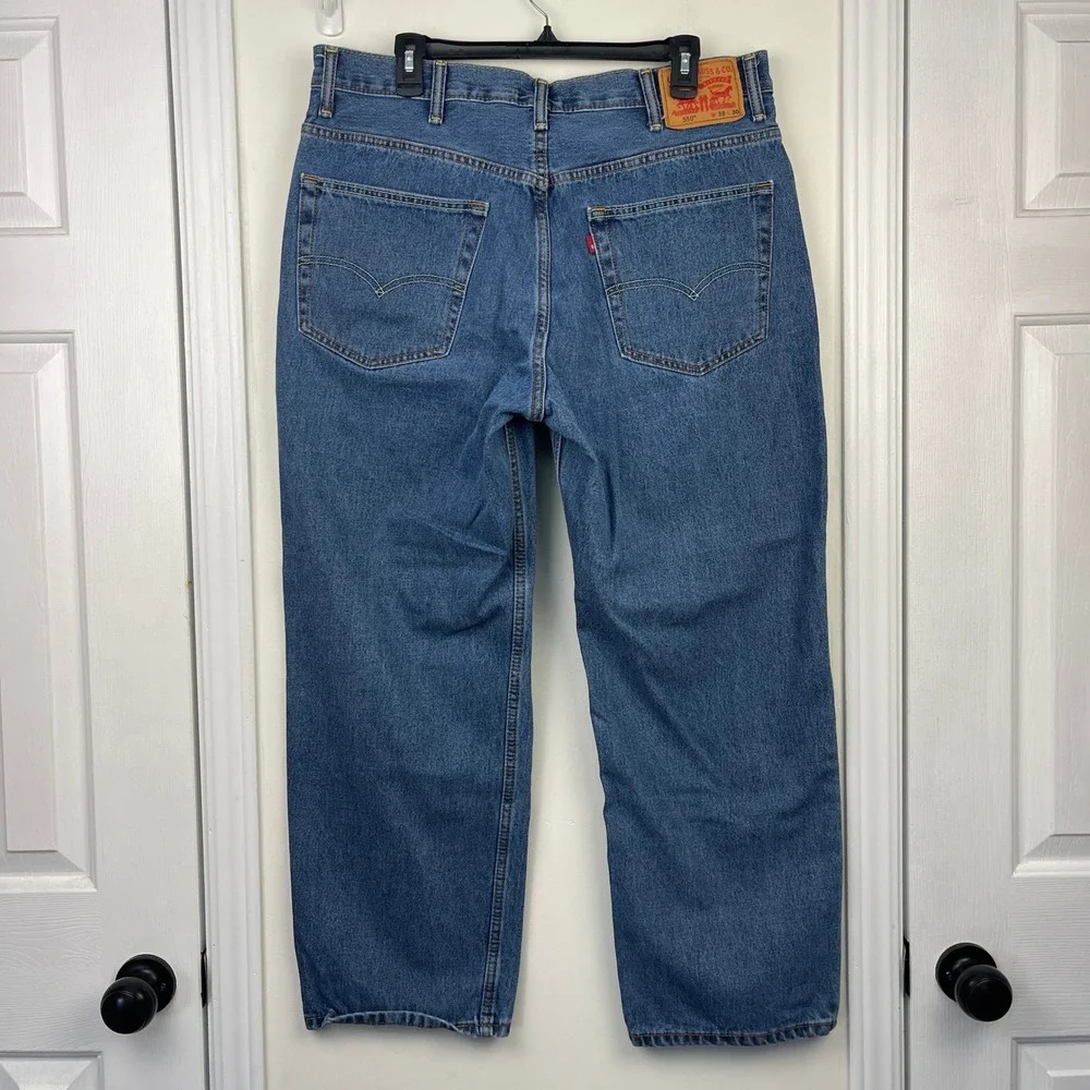 Levis 550 Relaxed Fit Mens 38x29 100% Cotton Medium Wash Denim‎ Blue Jeans Zip